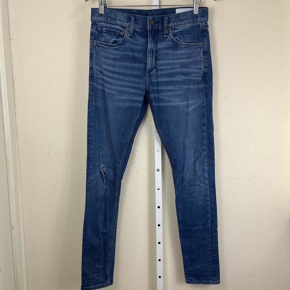 Rag & Bone Fit 1 Skinny Jeans Mens 30x32 Burke Blue Stretch Denim Ripped Knee